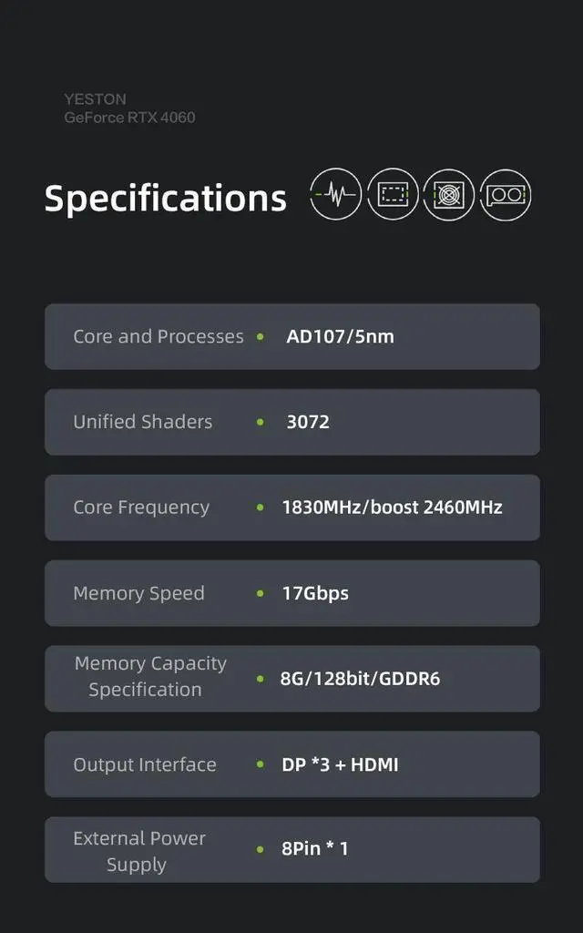 Alt view image 7 of 7 - Yeston RTX 4060 8GB GDDR6 Graphics cards pci express 4.0 video cards Desktop computer PC video gaming graphics card