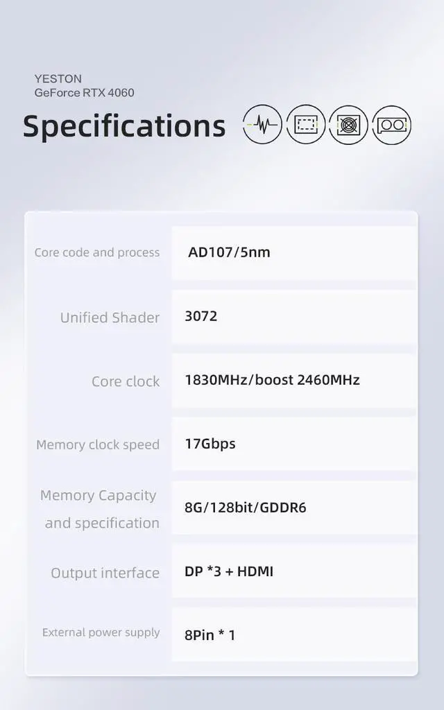 Alt view image 7 of 7 - Yeston RTX 4060 8GB GDDR6 Graphics cards pci express 4.0 video cards Desktop computer PC video gaming graphics card RTX4060 8G UA