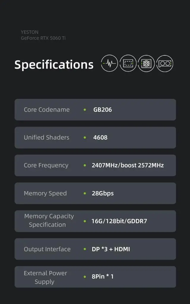Alt view image 6 of 13 - Yeston RTX 5060Ti 16GB GDDR7 Dual Fan Graphics cards pci express 5.0 video cards Desktop computer PC video gaming graphics card