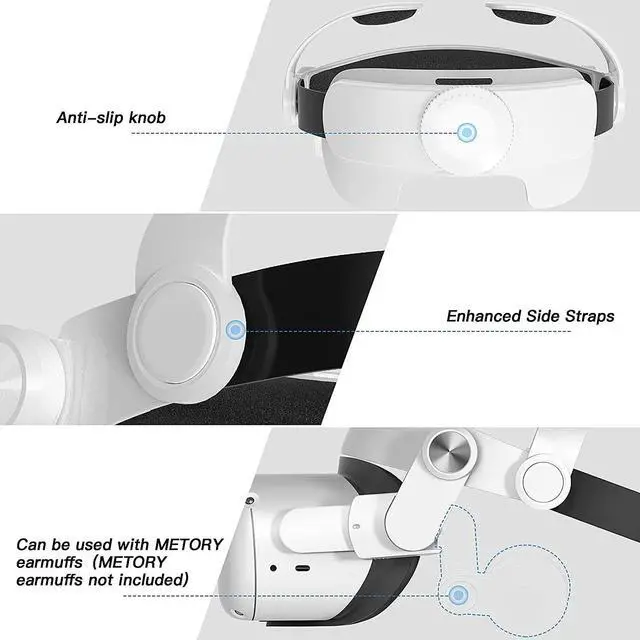 Alt view image 5 of 7 - METORY Adjustable Head Strap for Oculus Quest 2, Replacement for Elite Strap, Foldable and Soft, Reduce Face Pressure, Accessories for VR