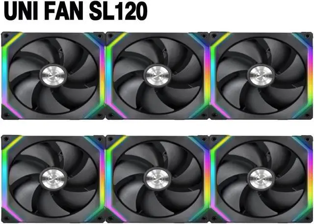 Main image of Case Fan SL120 6 Pack Black-with Controller and Extension (ARGB 120mm LED PWM Daisy-Chain) UF-SL120-6B PC Cooling Computer ARGB Case Fans Heatsink Cooler