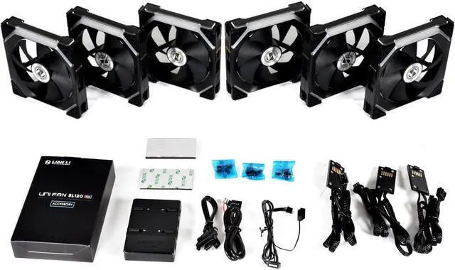 Alt view image 3 of 7 - Case Fan SL120 6 Pack Black-with Controller and Extension (ARGB 120mm LED PWM Daisy-Chain) UF-SL120-6B PC Cooling Computer ARGB Case Fans Heatsink Cooler