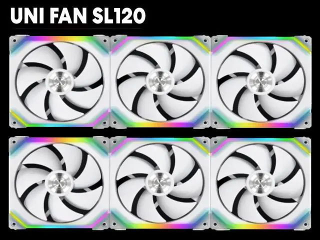 Main image of Case Fan SL120 6 Pack White-with Controller and Extension (ARGB 120mm LED PWM Daisy-Chain) UF-SL120-6W PC Cooling Computer ARGB Case Fans Heatsink Cooler