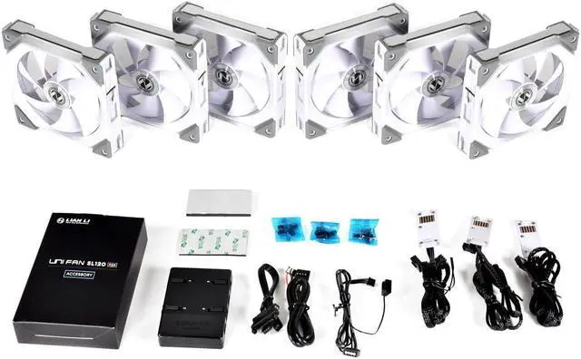 Alt view image 3 of 7 - Case Fan SL120 6 Pack White-with Controller and Extension (ARGB 120mm LED PWM Daisy-Chain) UF-SL120-6W PC Cooling Computer ARGB Case Fans Heatsink Cooler