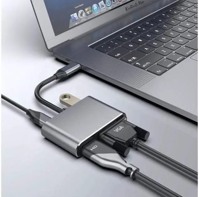 Alt view image 5 of 7 - USB-C to HDMI VGA Adapter USB 3.1 Type C to VGA HDMI 4K UHD Converter Adapter 4 in 1 USB C Hub Thunderbolt 3 Compatible for Macbook Pro  ChromeBook DELL HP Samsung Huawei