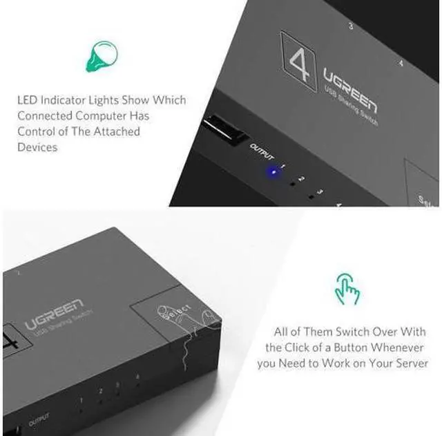 Alt view image 2 of 7 - UGREEN USB 2.0 Sharing Switch 4 Port USB Peripheral Switcher Adapter Box Hub 4 PCs Share 1 USB Device for Printer Scanner with 4 Pack USB 2.0 Male Cable