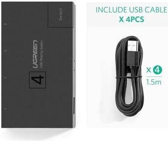 Alt view image 3 of 7 - UGREEN USB 2.0 Sharing Switch 4 Port USB Peripheral Switcher Adapter Box Hub 4 PCs Share 1 USB Device for Printer Scanner with 4 Pack USB 2.0 Male Cable