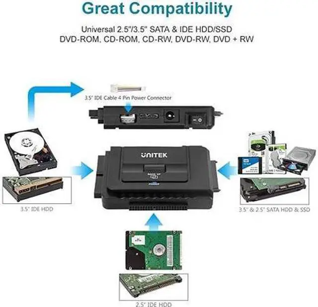 Alt view image 2 of 7 - USB 3.0 to IDE and SATA Converter External Hard Drive Adapter Kit for Universal 2.5/3.5 HDD/SSD Hard Drive Disk, One Touch Backup Function and Restore Software, Included 12V/2A Power Adapter