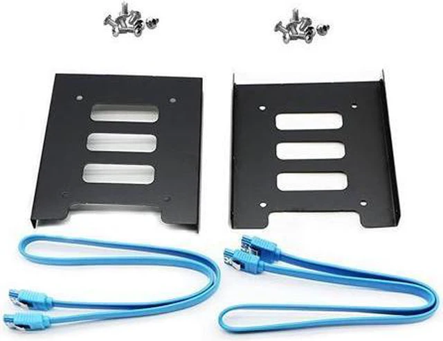 Main image of 2 Pack 25 to 35 SSD HDD Hard Disk Drive Bays Holder Metal Mounting Bracket Adapter for PC Bracket + Blue Sata III Cables