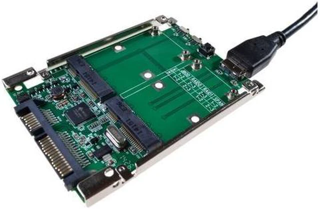 Main image of 2.5" SATA III to dual mini SATA USB 3.0 to 2 mSATA SSD Raid controller card Converter with cable