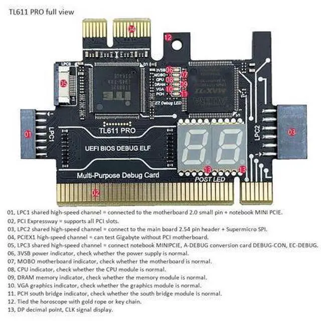 Alt view image 2 of 6 - Multifunction Diagnostic Card TL611 PRO PCI-E LPC Motherboard Diagnostic Test for Laptop Computer Mobile Phone - OEM