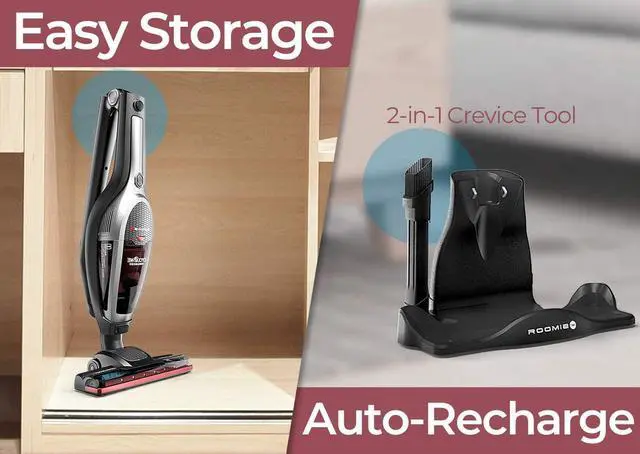 Alt view image 5 of 7 - ROOMIE TEC Cordless Vacuum Cleaner, 2 in 1 Handheld Vacuum, High-Power 2200mAh Li-ion Rechargeable Battery, with Corner Lighting and Upright Charging Base