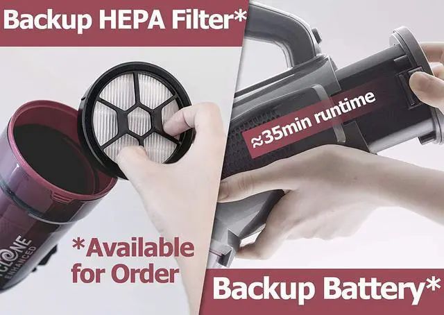 Alt view image 4 of 6 - ROOMIE TEC Cordless Stick Vacuum Cleaner with Stand-Alone Battery, HEPA Filter for Pet Hair, 2 in 1 Handheld Dust Buster with Powerful Suction, Low Reach Design & LED Headlights
