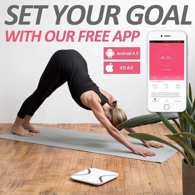 Alt view image 7 of 7 - ROOMIE TEC Smart Bluetooth Body Scale | BMI, BMR, Bone Mass, Muscle, Body Fat Analyzer | Bioimpedance BIA Bathroom Scale | Smartphone App to Monitor Weight Loss, Fitness Goals | White Glass - OEM