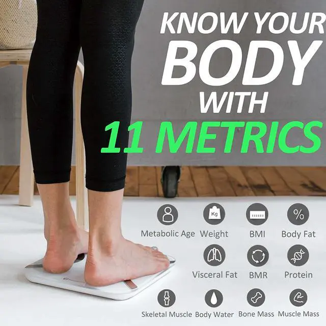 Alt view image 4 of 7 - ROOMIE TEC Smart Bluetooth Body Scale | BMI, BMR, Bone Mass, Muscle, Body Fat Analyzer | Bioimpedance BIA Bathroom Scale | Smartphone App to Monitor Weight Loss, Fitness Goals | White Glass - OEM