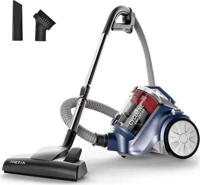 Main image of PINETAN EasyPeasy Bagless Canister Vacuum Cleaner, Auto Cord Rewind, HEPA Filter, Accessory Holder