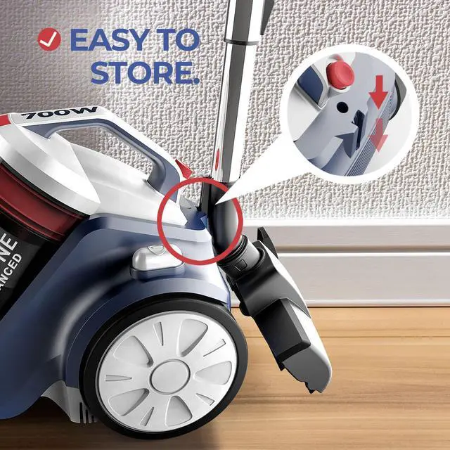 Alt view image 7 of 7 - PINETAN EasyPeasy Bagless Canister Vacuum Cleaner, Auto Cord Rewind, HEPA Filter, Accessory Holder