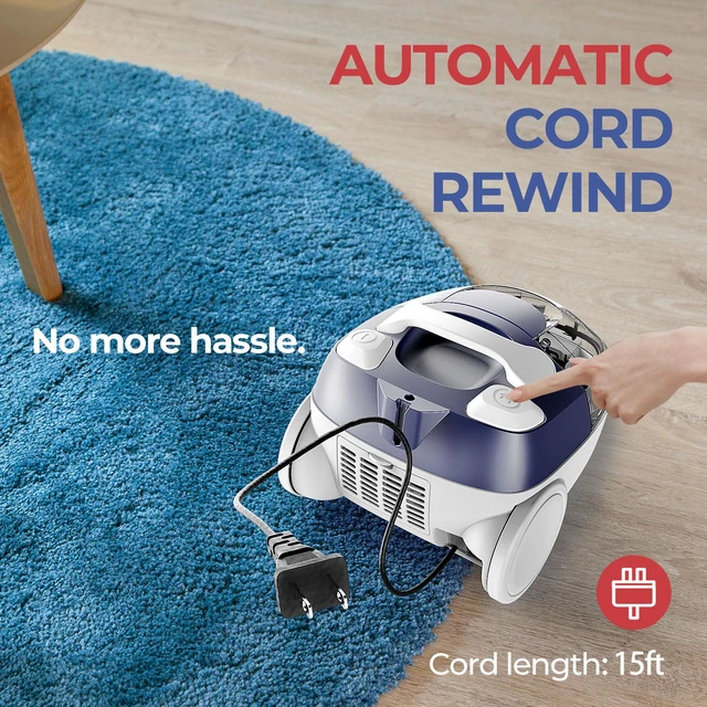 Alt view image 6 of 7 - PINETAN Bagless Canister Vacuum Cleaner, with Double HEPA Filtration, Lightweight Design & Powerful Suction, Multi-Surface Cleaning Nozzle and Automatic Cord Rewind - Ocean Blue, UC601