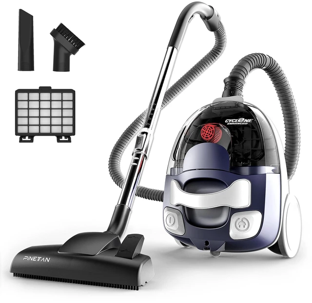 Main image of PINETAN Bagless Canister Vacuum Cleaner, with Double HEPA Filtration, Lightweight Design & Powerful Suction, Multi-Surface Cleaning Nozzle and Automatic Cord Rewind - Ocean Blue, UC601