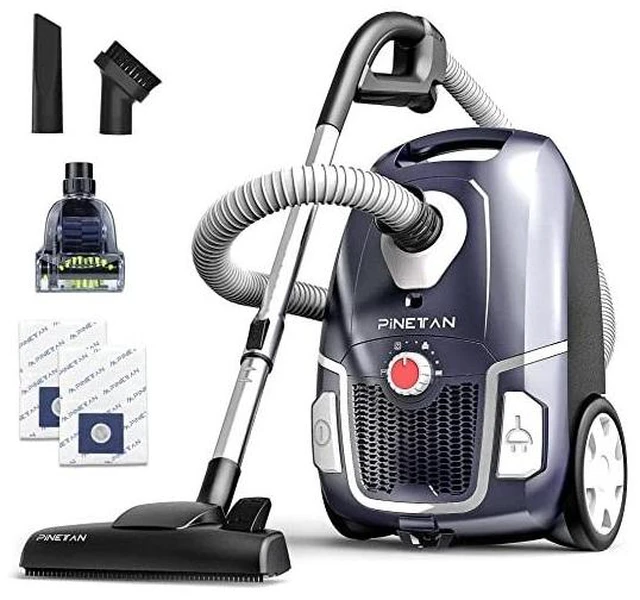 Main image of PINETAN Professional Canister Vacuum Cleaner UA807, Advanced 62 dB Low Noise Technology, High Suction Power and Rotation Speed Adjustment, 4.5 L Extra Large Dust Bags Included.