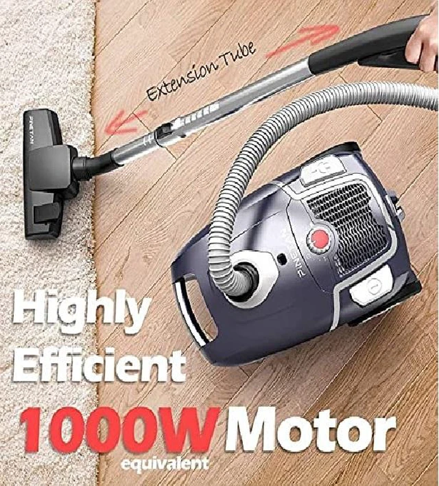Alt view image 2 of 7 - PINETAN Professional Canister Vacuum Cleaner UA807, Advanced 62 dB Low Noise Technology, High Suction Power and Rotation Speed Adjustment, 4.5 L Extra Large Dust Bags Included.