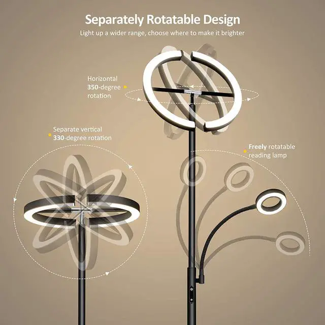 Alt view image 3 of 7 - FIMEI Floor Lamp, Modern LED Rotatable Floor Lamp with Reading Light, Standing Lamp with Stepless Dimming and 3000K-6000K Color Temperature, Touch and Remote Control (Black)
