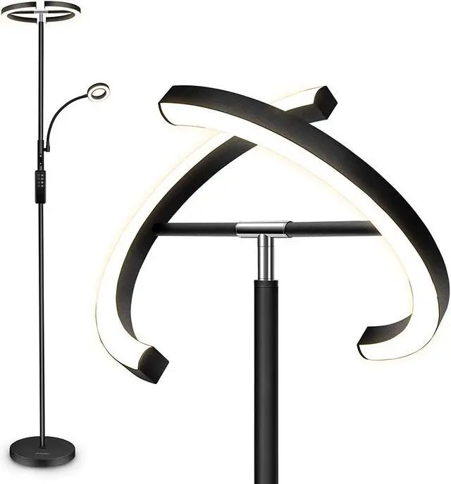 Main image of FIMEI Floor Lamp, Modern LED Rotatable Floor Lamp with Reading Light, Standing Lamp with Stepless Dimming and 3000K-6000K Color Temperature, Touch and Remote Control (Black)