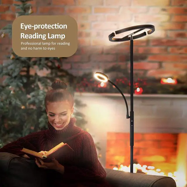 Alt view image 4 of 7 - FIMEI Floor Lamp, Modern LED Rotatable Floor Lamp with Reading Light, Standing Lamp with Stepless Dimming and 3000K-6000K Color Temperature, Touch and Remote Control (Black)