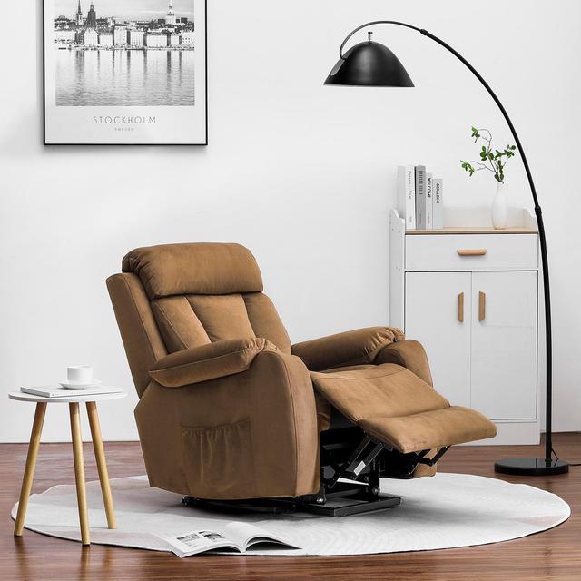 Fabric Lift Chair, Velvet Overstuffed Power Lift Recliner with