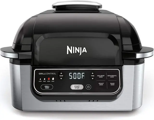 Main image of | Indoor Grill | Foodi | 5-in-1 (Grill, Air Fry, Roast, Bake, and Dehydrate | Fits up to 3lb Roast | Smoke Control System and Dishwasher Safe Parts| Black/Grey | AG301