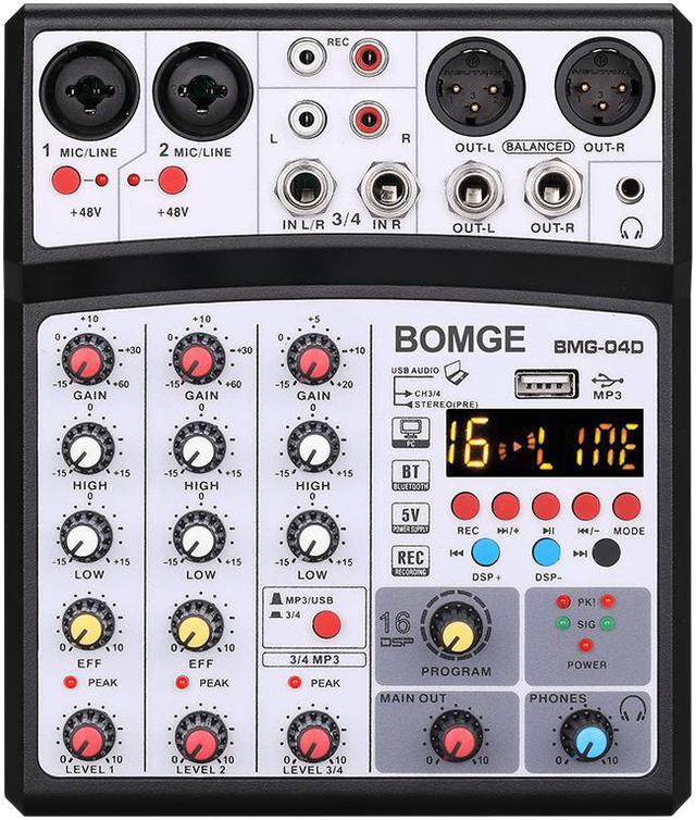 Settlers kompensere Indbildsk BOMGE 4 Channels Audio Sound Mixer Mixing DJ Console USB with 48V Phantom  Power 16 DSP Effects PC Computer Recording MP3 Bluetooth Audio Mixers -  Newegg.com