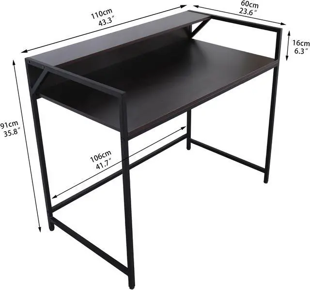 Alt view image 7 of 7 - Computer Desk 43.5" with Storage Shelf Study Writing Desk with Monitor Stand Home Office Desk Stable Metal Frame Workstation Black