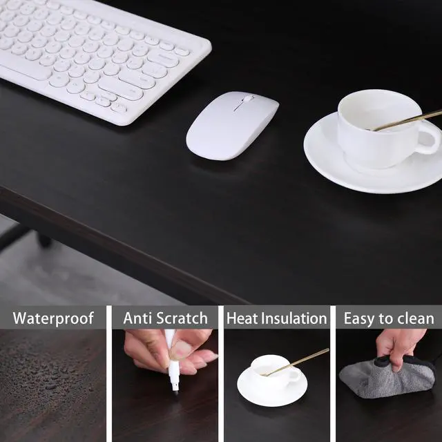 Alt view image 2 of 7 - Computer Desk 43.5" with Storage Shelf Study Writing Desk with Monitor Stand Home Office Desk Stable Metal Frame Workstation Black