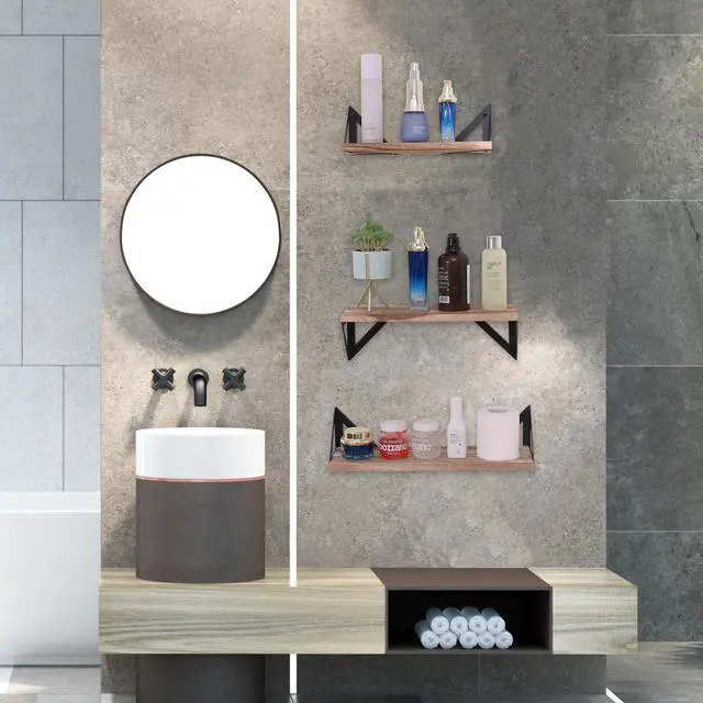 Alt view image 3 of 6 - Solid Wood Floating Shelf 3-piece , Multi-Kinetic Energy Wall Hanging, Suitable for Living Room, Bedroom, Bathroom, Balcony, Storage Shelf