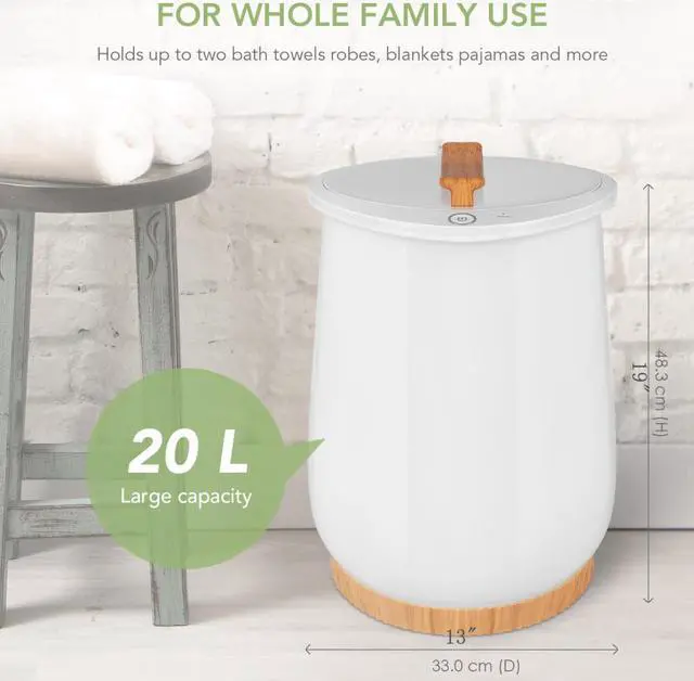 Alt view image 4 of 6 - Bucket StyleTowel Warmer, Large Towel Warmer for Bathroom, Auto Shut Off,  Fits Up to Two 40"X70" Oversized Towels,Towels, Bathrobes, Blankets, PJ's and More, White