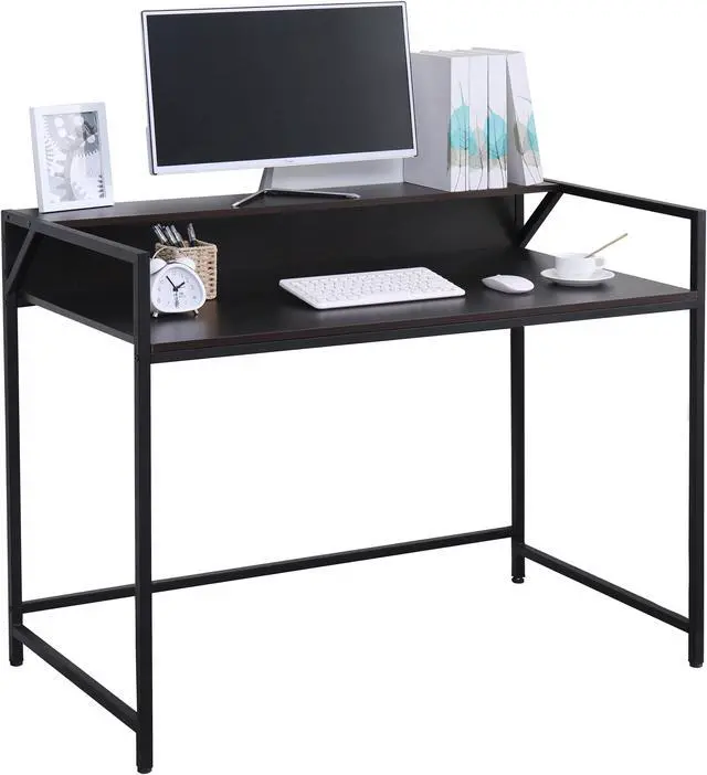 Main image of Computer Desk 43.5" with Storage Shelf Study Writing Desk with Monitor Stand Home Office Desk Stable Metal Frame Workstation Black