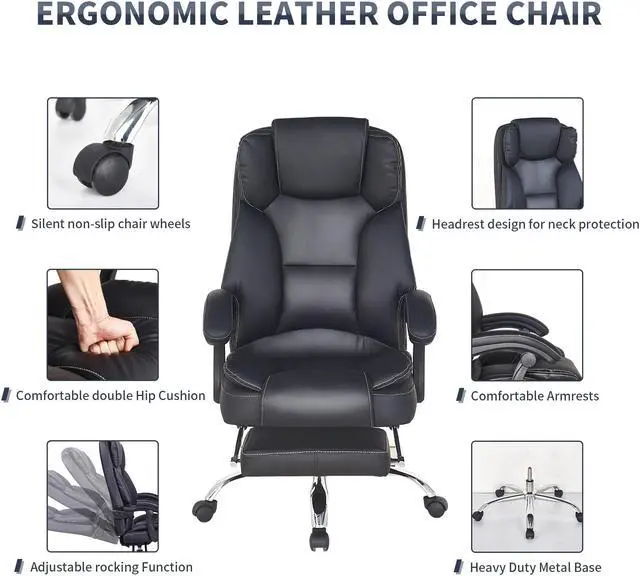 Alt view image 6 of 8 - Massage Office Chair with Footrest and Executive Office Chair,Ergonomic Office Desk Chair and PU Leather Office Chair,Computer Desk Chair,Adjustable Height/Tilt (Black)