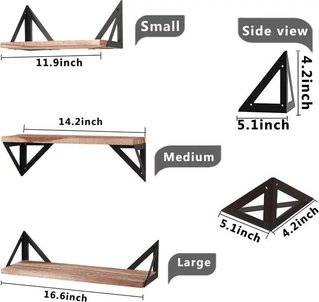 Alt view image 6 of 6 - Solid Wood Floating Shelf 3-piece , Multi-Kinetic Energy Wall Hanging, Suitable for Living Room, Bedroom, Bathroom, Balcony, Storage Shelf