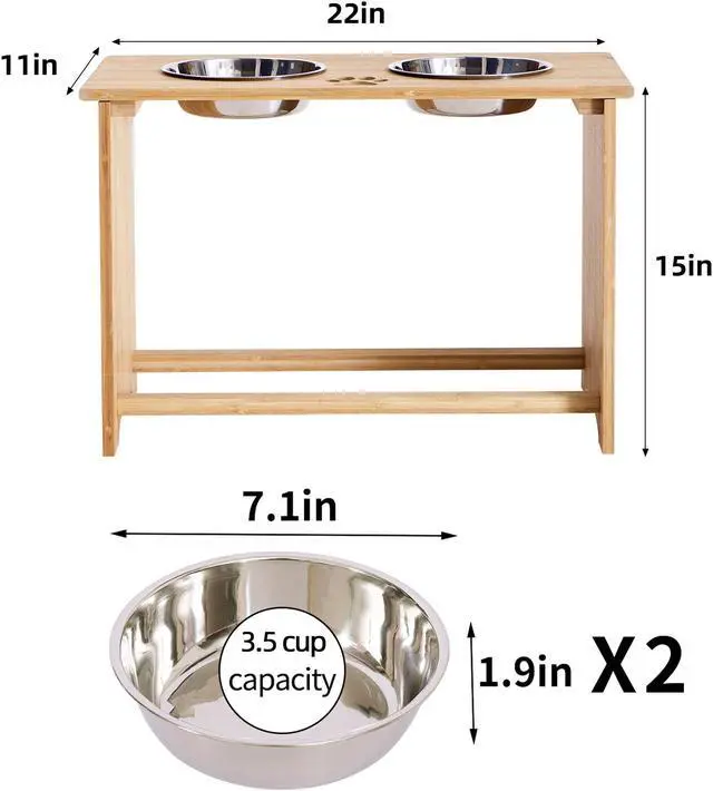 Alt view image 2 of 7 - Raised Pet Bowls for Dogs, Bamboo Elevated Dog Food and Water Bowls Stand Feeder for Large Dogs and Medium Dogs (15'' Tall)