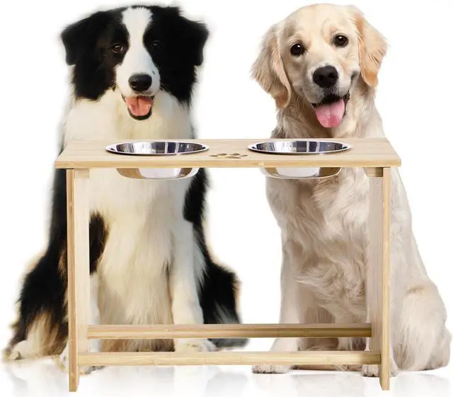 Alt view image 3 of 7 - Raised Pet Bowls for Dogs, Bamboo Elevated Dog Food and Water Bowls Stand Feeder for Large Dogs and Medium Dogs (15'' Tall)