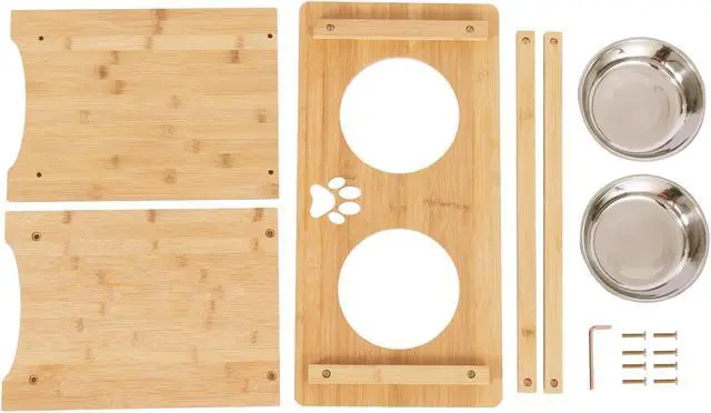 Alt view image 7 of 7 - Raised Pet Bowls for Dogs, Bamboo Elevated Dog Food and Water Bowls Stand Feeder for Large Dogs and Medium Dogs (15'' Tall)