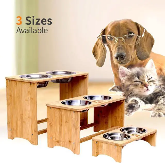 Alt view image 6 of 7 - Raised Pet Bowls for Dogs, Bamboo Elevated Dog Food and Water Bowls Stand Feeder for Large Dogs and Medium Dogs (15'' Tall)