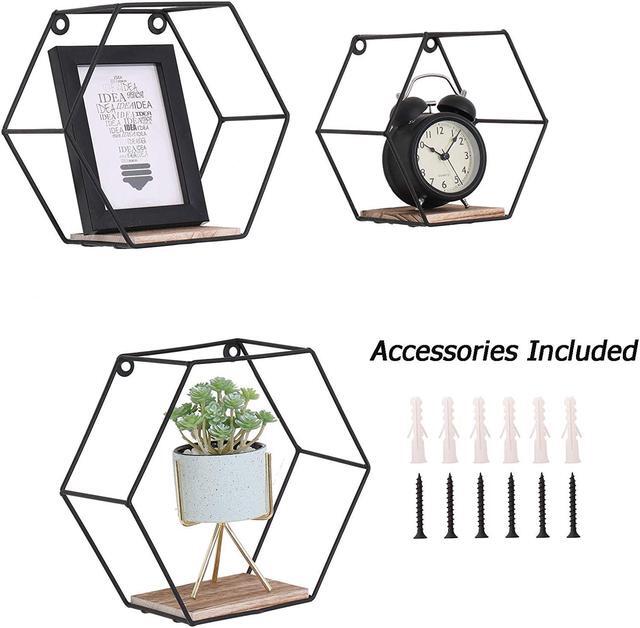 Alt view image 6 of 7 - Hexagon Floating Shelves Wall Mounted Metal Set of 3 Honeycomb Décor for Bedroom ,Living Room,Bathroom, Kitchen , Office