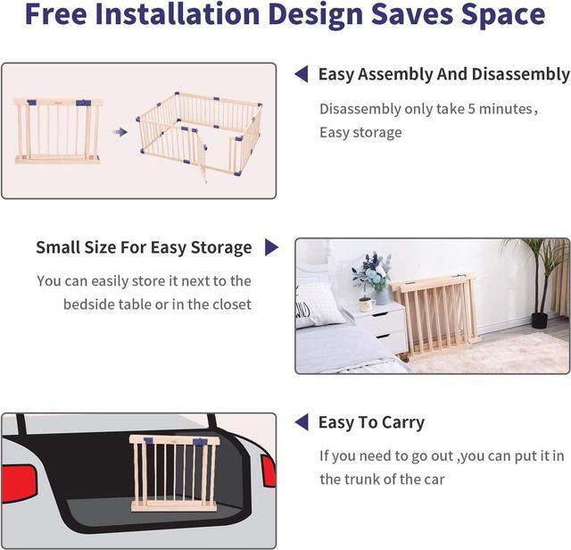 Alt view image 5 of 7 - Baby Playpen Kids Fence with Safety Gate, Safety and Anti-Drop Function, Activity Play Center, Safety Play Yard Indoor Outdoor Pure Wooden Baby Playpen