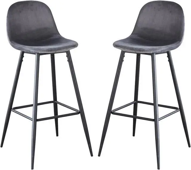 Main image of Bar Stools Set of 2 Counter Stools Velvet Bar Stools, Contemporary Style Interior, Armless Bar Stools with Metal Legs, Bar Height Home Bar Restaurant Kitchen Stools Chair, Grey