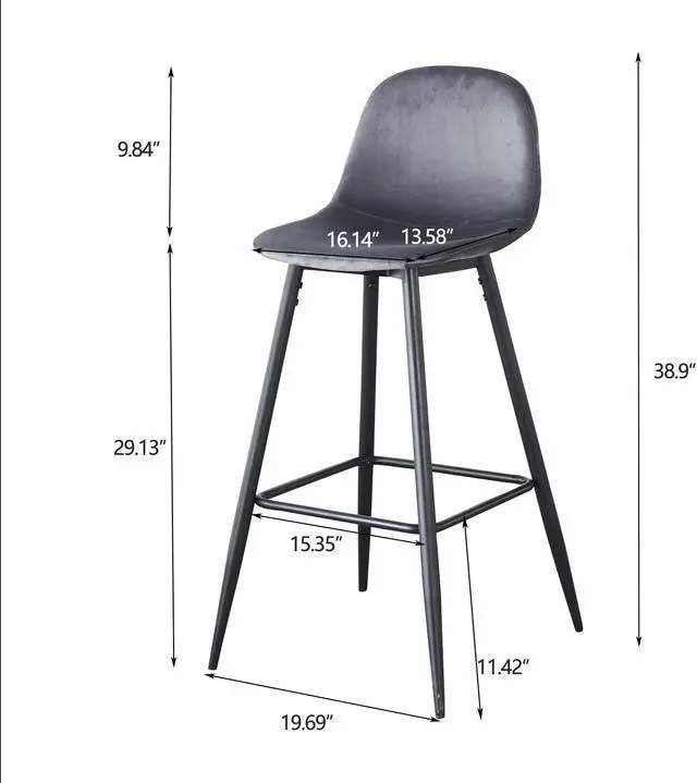 Alt view image 6 of 7 - Bar Stools Set of 2 Counter Stools Velvet Bar Stools, Contemporary Style Interior, Armless Bar Stools with Metal Legs, Bar Height Home Bar Restaurant Kitchen Stools Chair, Grey