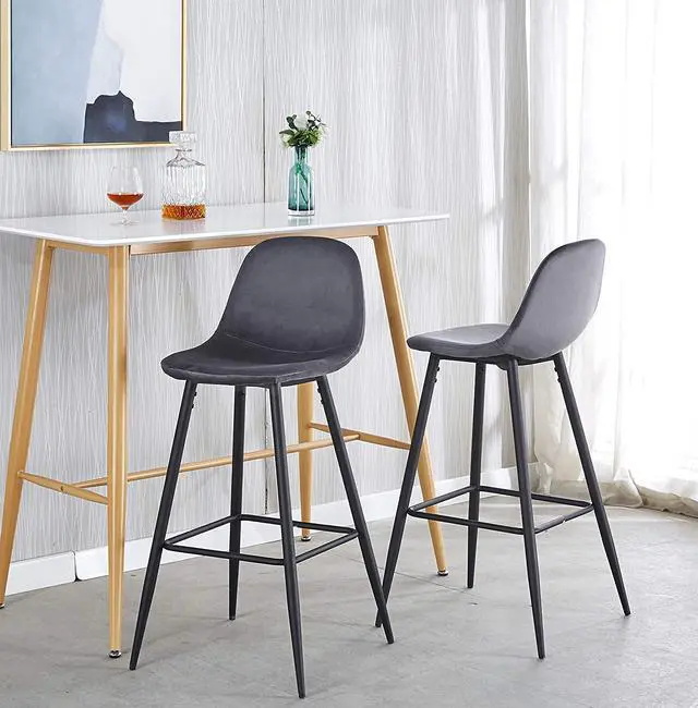 Alt view image 4 of 7 - Bar Stools Set of 2 Counter Stools Velvet Bar Stools, Contemporary Style Interior, Armless Bar Stools with Metal Legs, Bar Height Home Bar Restaurant Kitchen Stools Chair, Grey