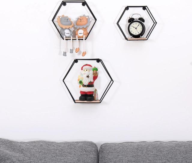 Hexagon Floating Shelves Wall Mounted Metal Set of 3 Honeycomb Décor for  Bedroom ,Living Room,Bathroom, Kitchen , Office 