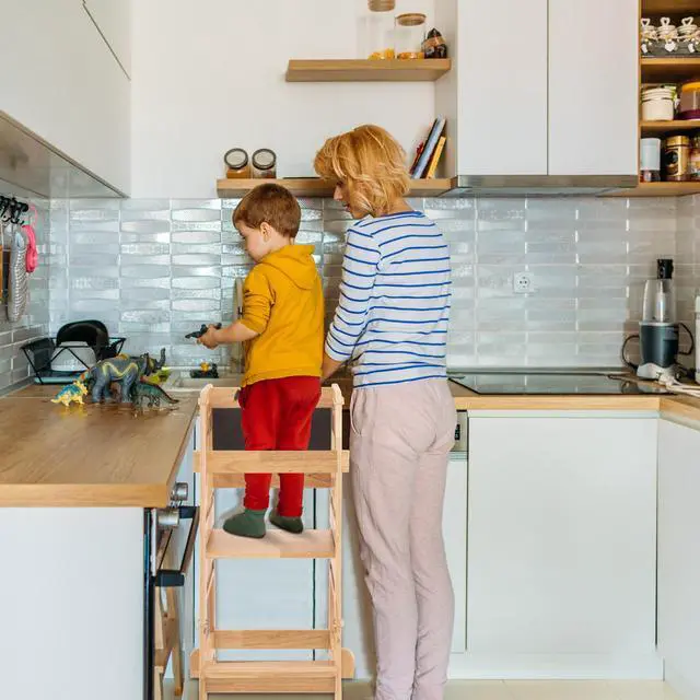 Main image of LUGANG Land Port Xu   Standing Tower-Complete Toddler Kitchen Stool Helper,Kitchen Step Stool for Toddler,Height Adjustable Toddler Steps with Safety Rail & Net for Learning New Skills