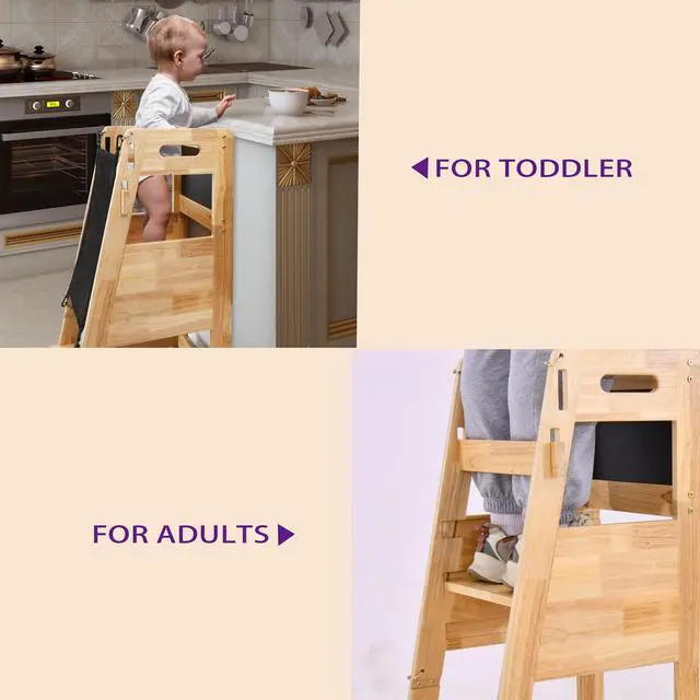 Alt view image 4 of 7 - LUGANG Land Port Xu   Standing Tower-Complete Toddler Kitchen Stool Helper,Kitchen Step Stool for Toddler,Height Adjustable Toddler Steps with Safety Rail & Net for Learning New Skills